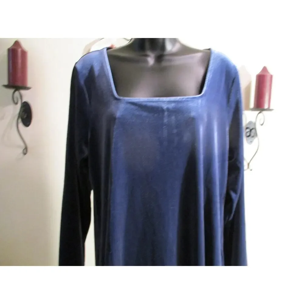 LANDS END WOMENS VELOUR LONG SLEEVE PULLOVER DRESS BLUE L